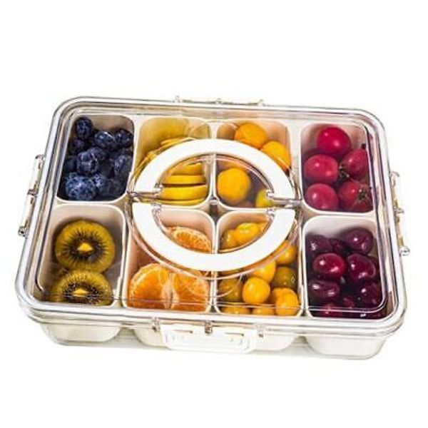 Divided Serving Tray with Handle, 8 Compartments Snack Box for 1 pack 8 grid