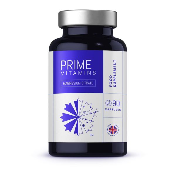 PRIME VITAMINS - Magnesium Citrate 125mg Capsules - Magnesium Supplements for Bones & Muscles - Reduces Tiredness & Fatigue - Sleep Aid - Magnesium Citrate Supplement - 90 Capsules