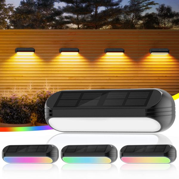 PUAIDA Solar Garden Light, Outdoor Path Light, RGB & Tri-Color LED, IP65 Waterproof, Set of 4, Suitable for Gardens, Stairs, Pathways, Backyard, Entryways, Resin, Black