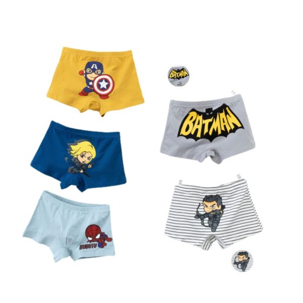 FEIFEI'S Bow 5er-Pack Jungen Kinder Hero Superheld Spider Batman Unterwäsche Kleinkind Slips Shorts Hosen Baumwolle Unterhose Box Geschenkset, Set01 4-5 Jahre, 104