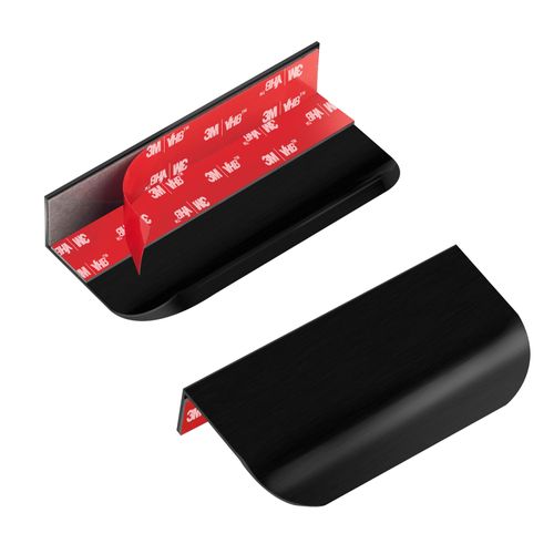 Cekikibi 10 Pack Adhesive Edge Finger Pulls for Cabinets，Kitchen Aluminium Alloy Concealed Drawer Pulls No Drilling Required Flat Stick On Cabinet Handles (Black, 3.15" Overall Length)