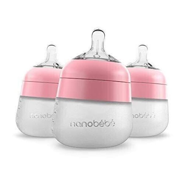 nanobebe Silicone Baby Bottle Set - Pink - 5oz/ 3 pack