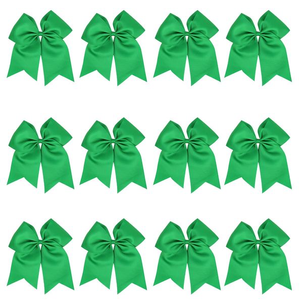 8 Inch Cheerleader Bows Ponytail Holder Solid Color Cheerleading Bows Hair Tie (Green)