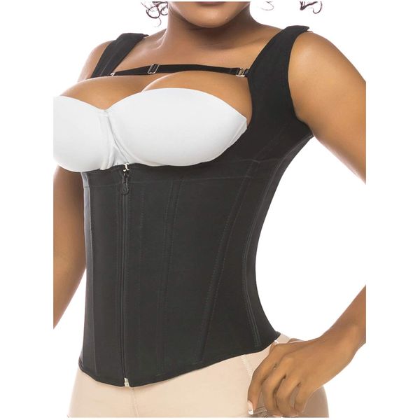 Salome 0314 Zip Waist Trainer Vest Faja Colombiana Chaleco Cinturilla Reductora de Mujer Black S