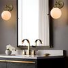 Pathson Industrial Wall Sconce with White Globe, Brass Bathroom Vanity Light with On Off Switch, Vintage Wall Light Fixtures for Living Room Loft Hallway