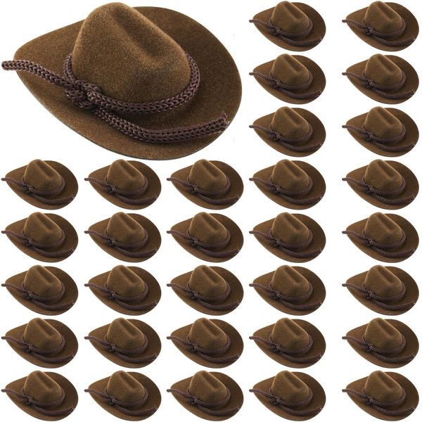 Hercicy 36 Pcs Mini Cowboy Hats for Crafts Wedding Favors Decoration Flocking Miniature Felt Cowgirl Western Party Hat Dollhouse Decor for Dollhouse Craft