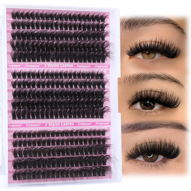 Fluffy Lash Extension Mink Thick Cluster Eyelash Extensions 10-18mm Lash Clusters Individual Lash Extensions DIY Clusters Lashes Extension at Home by Focipeysa (300pcs-70P+80P+90P 10-18mm)