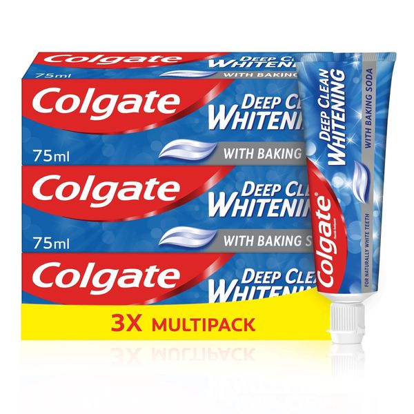 Colgate Deep Clean Whitening Toothpaste, 3 x 75 ml | Helps remove stains | Removes plaque | Clinically proven | Fights cavity