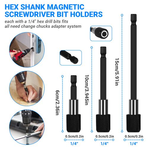 Flexible Drill Bit Extension Set 19pcs, Hex Shank 105°Right Angle Drill Attachmen, 3pcs 1/4 3/8 1/2" Universal Socket Adapter Set, 3pcs Drill Bit Holder Extension and Screwdriver Bit Kit