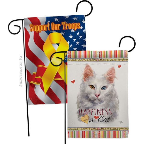 Breeze Decor Turkish Angora Happiness Garden Flag Pack Cat Kitten Meow Spoiled Paw Fur Pet Nature Farm Animal Creature Support Our Troops House Banner Small Yard Gift Double-Sided, Made in USA