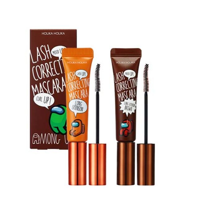 Holika Holika Among Us Lash Correcting Mascara 2 Set, 01 Hyper Curling, 04 Long Extension Brown, 1 set