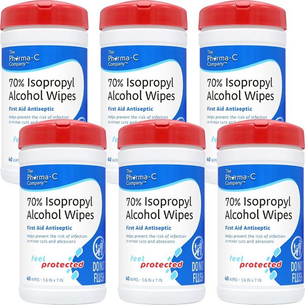Pharma-C 70% Isopropyl Alcohol Wipes [6 Pack - 40Ct Canisters] - Bulk