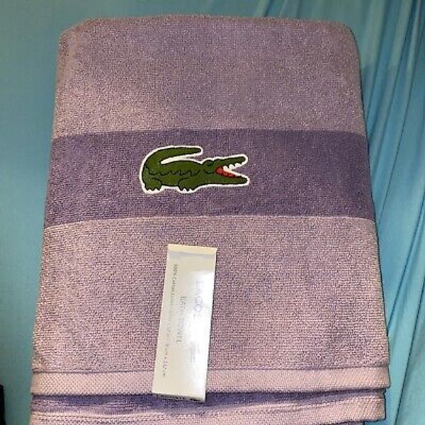 Lacoste Large Logo Bath Towel 100% Cotton 30"x52" Purple Spa Sauna Luxurious￼