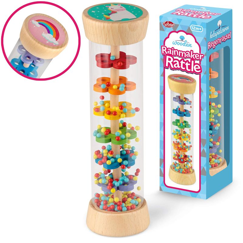 Tobar Painted Wooden Rainmaker Rattle Toy,Assorted Designs and Colours ...