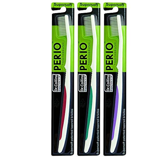 Dr. Collins Perio Toothbrush, (colors vary) 3 Count (Pack of 1)