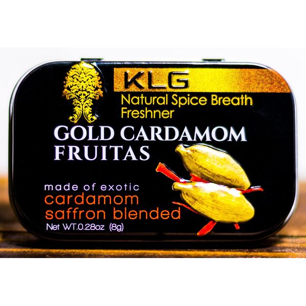 Gold Cardamom Fruitas Natural Spice Breath Freshener Cardamom Saffron Turmeric 24k Edible Gold Mint Gum Coffee Tea Flavor Booster Vegan Kosher Gluten-free