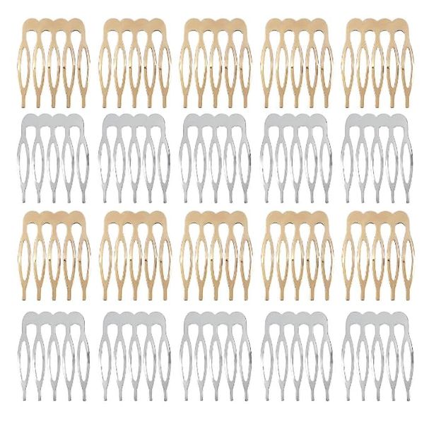 20Packs Silver and Golden 5 Teeth Small Hair Side Combs,Plain Blank Crafting DIY Slide Combs,Small Tiny Hair Side Combs,Bridal Wedding Veil Combs for Fine Hair,Styling Tools and Appliances,Hair Combs