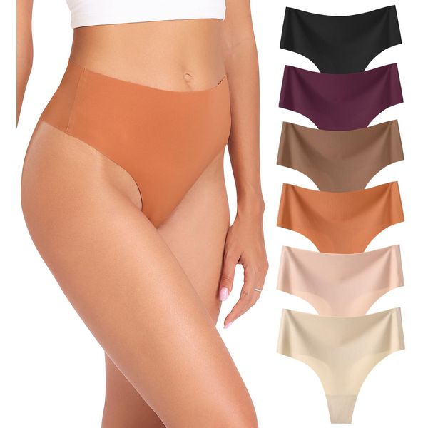 Wealurre Womens Underwear High Waisted Seamless Thongs for Women Breathable No Show Panties for Ladies 6 Pack (Gradient,XS)