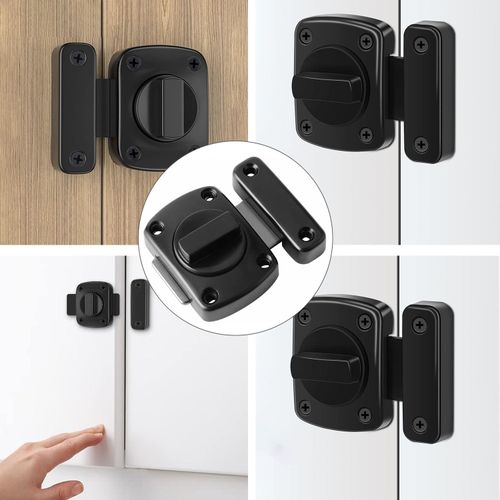 Litensh Bathroom Toilet Door Latch Rotate Bolt Gate Latch Stainless Steel Door Lock, Brushed Safety Cabinet Slide Lock Latch (Black, 55MM)