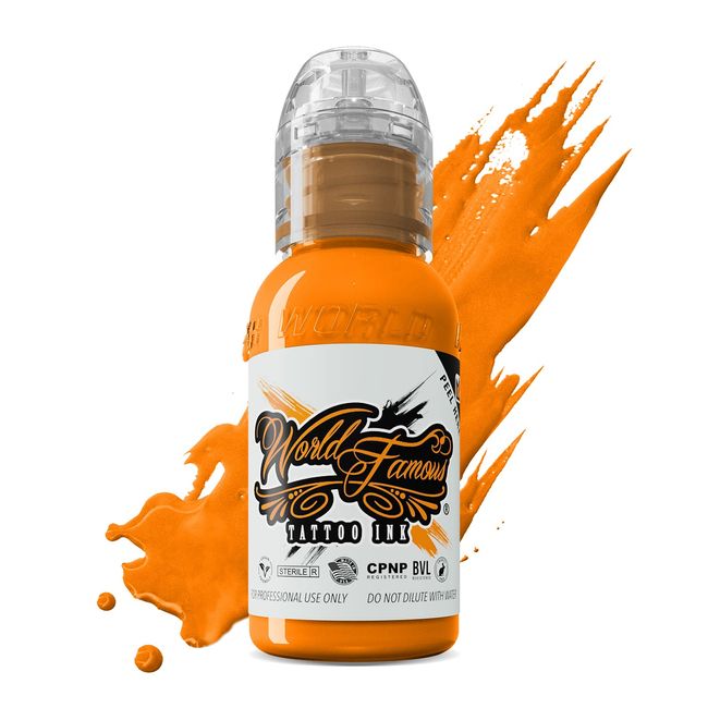 World Famous Orange Tattoo Ink, Vegan and Professional Ink, Made in USA, JA BTK Marigold Twine Orange, 1/2 oz