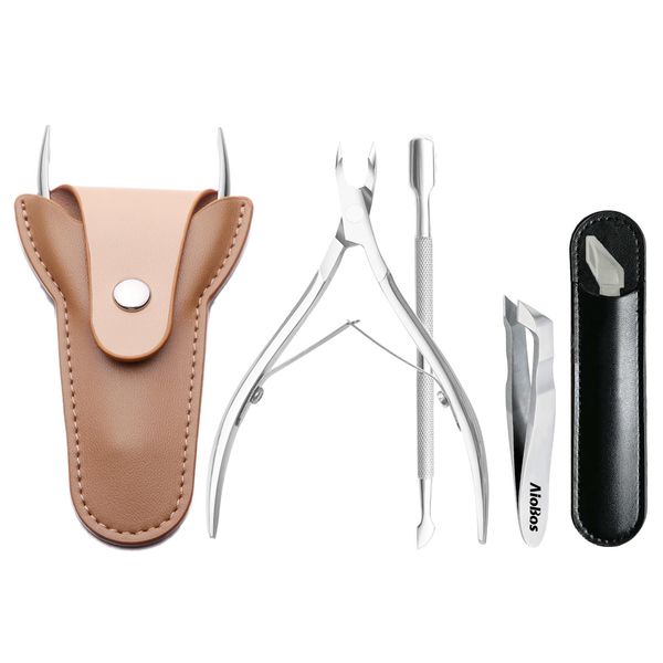 AioBos Cuticle Nipper, Cuticle Treatment, 0.1 inch (3 mm) Knife Edge, Mini Nipper, Cuticle Squeezer, Easy and Accurate Trimming of Cuticles, Professional Exfoliating Tool, Nail Care, Includes Pusher,