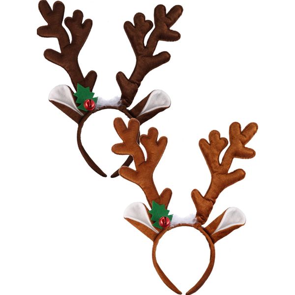 Bememo 2 Pieces Christmas Reindeer Antler Headbands Xmas Headband Sparkly Antlers Decorations for Christmas Party Favors Women Girls Kids (Style A)