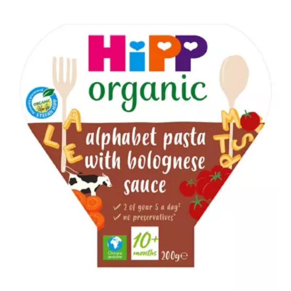 HiPP Organic Alphabet Pasta In Bolognese Sauce Toddler Tray Meal 10+ Months 200g