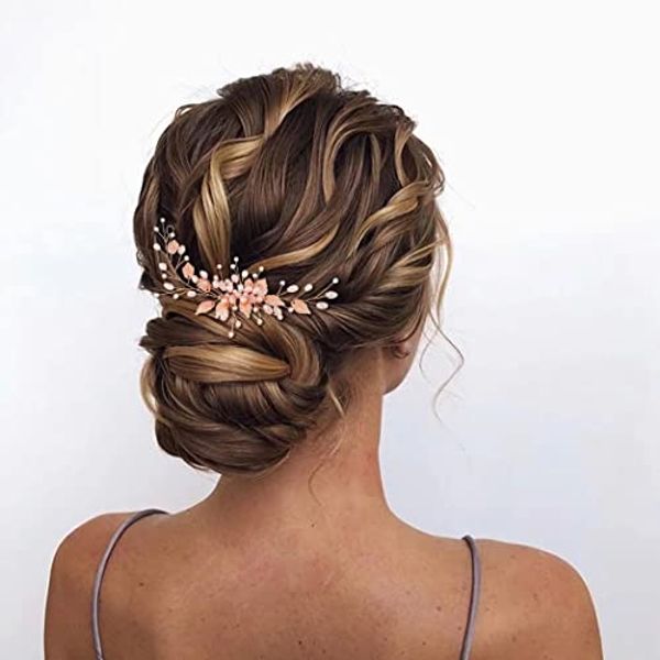 Edary Leaf Bride Wedding Hair Comb Rhinestone Bridal Hair Pieces Pearl Wedding Headpiece for Brides Crystal Hair Accessories for Women and Girls