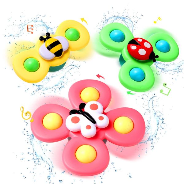 Hooku 3 Pcs Suction Cup Spinner Toys, Baby Fidget Toy, Spinning Toys for Toddlers 1-3, Sensory Early Education Bathtub Toy Dining Chairs Birthday Gifts Boy Girl