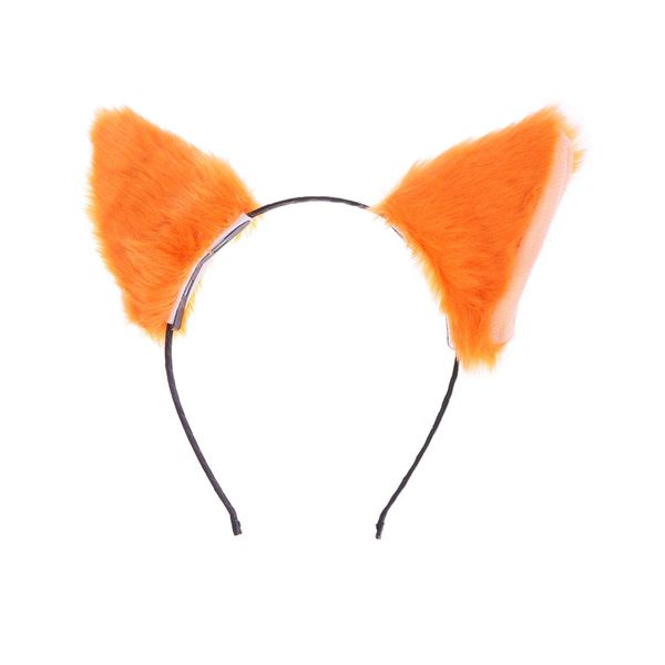 Lurrose Cat Fox Long Fur Ears Headband Cosplay Party Costume Hairbands Cut Plush Hair Hoop Headdress for Women Girls Orange