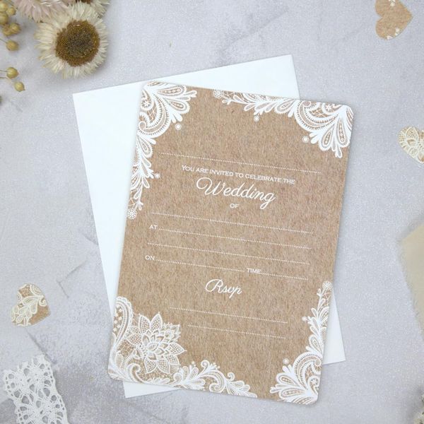 Dotty about Paper Rustic Lace Pattern - Wedding Invitations - Pack of 10