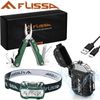 Flissa 3PC 12 in 1 Multitool Plier Waterproof LED Headlamp Windproof Lighter Set