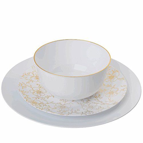 Trendables 40 - Pack Combo Premium Disposable Plastic Plates, Food Grade Elegant Plastic Dinner Plates - Versa Design Includes: 20 x 10.25" Dinner Plates & 20 x 8" Salad/Desset Plates