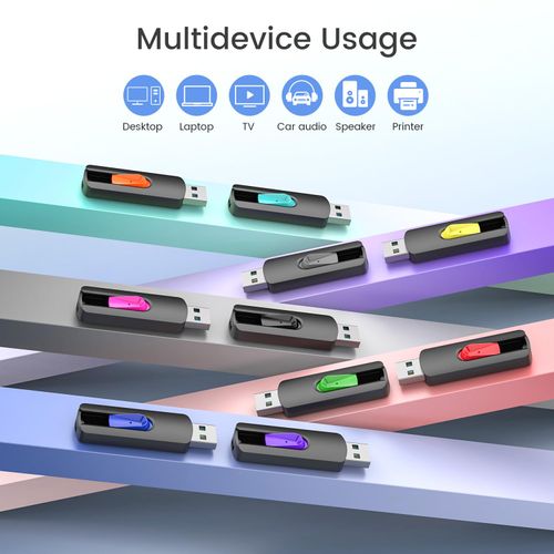 Vansuny 64GB USB Stick 10Pack Memory Sticks USB 2.0 Flash Drive Slide Retractable Thumb Drive (10 Mixed Color, 64GB)