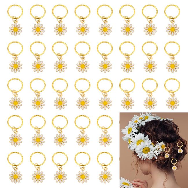 nbeads 48 Stück Gänseblümchen-Haarschmuck-Clips, Haar-Styling Goldene Haarspangen Dreadlock-Zopf-Charms Zubehör Für Haarringe Schmuck Haar-Accessoire Für Zöpfe Haare Mit Niedlichem Anhänger