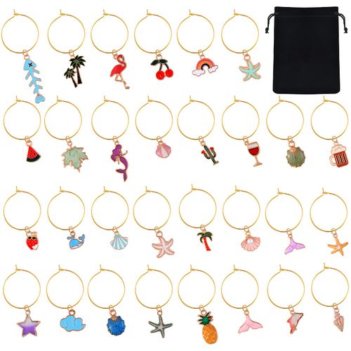 Hicarer Beach Style Wine Glass Charms Markers Tags, Wine Charms for Stem Glasses, Wine Bachelorette Tasting Party Favors Decorations(Beach Style, 60 Pieces)