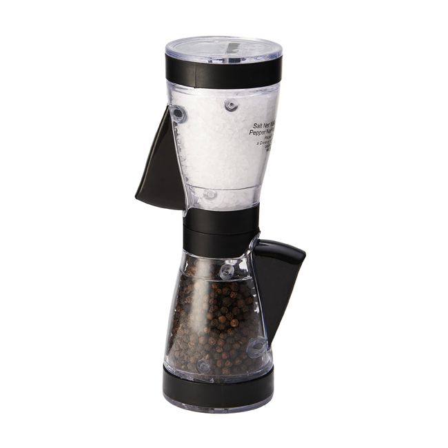 KAMENSTEIN One-Handed 2-in-a-1 Dual Salt and Pepper Grinder-Adjustable and Refillable, 8-Inch, Black