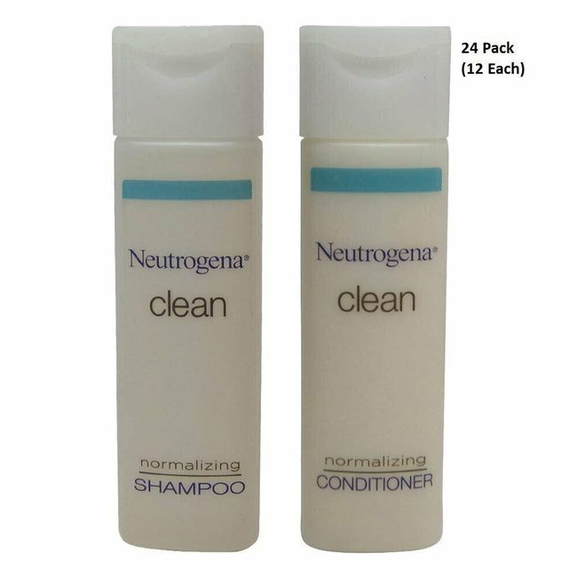 Neutrogena Clean Normalizing Shampoo & Conditioner 0.8oz- Lot of 24 (12 each).