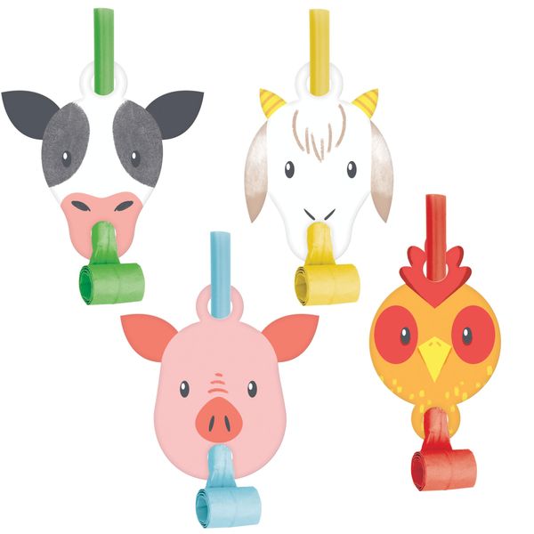 Farm Animals Party Blowers, 8 Count