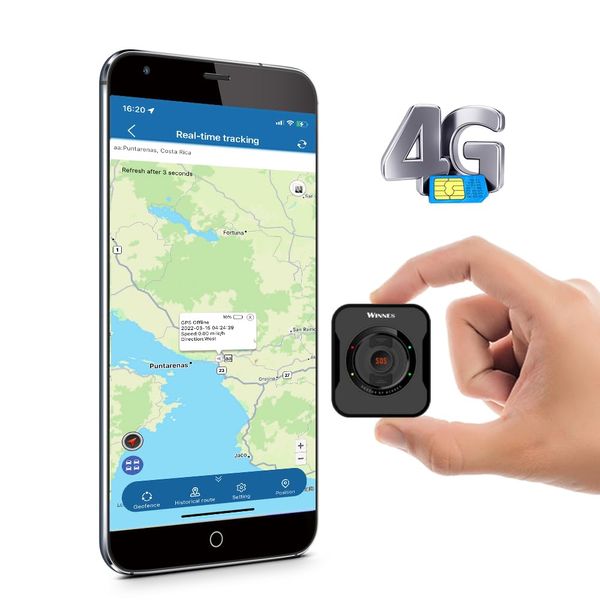 TKMARS 4G Mini GPS-Tracker with SIM-Karte, APP & Webplattform ohne ABO, Echtzeit-Ortungsgerät mit SOS, LKW Peilsender mit Magnet- und Clip-Rückseite