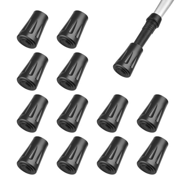 OTraki Walking Stick Rubber Tips Ferrules 12 Pack Trekking Pole Tip Protector Alpenstock Head Cover 11mm Replacement Feet Rubber Ends Caps for Walking Poles Hiking Sticks