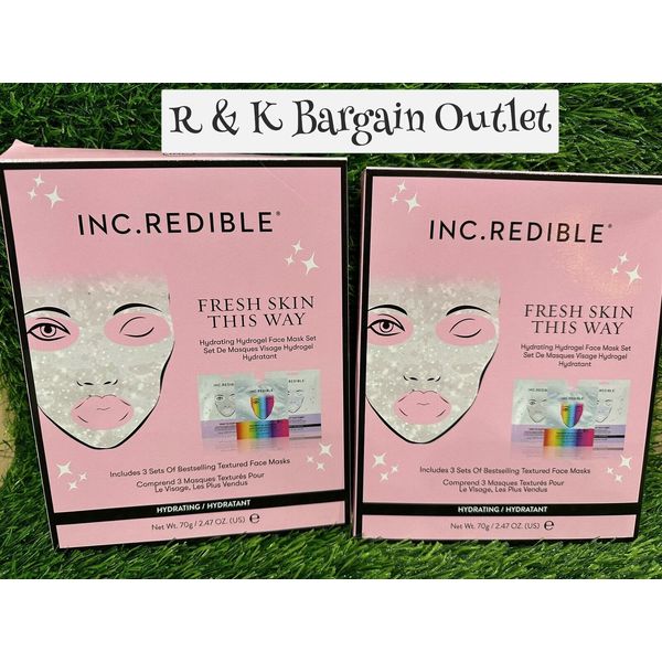 2 Pks = 6 Pcs INC.redible Fresh Skin This Way Hydrogel Hydrating Gel Face Masks