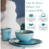 16-Piece Teal Stoneware Dinnerware Set - Includes Dinner Plates, Salad Plates, B