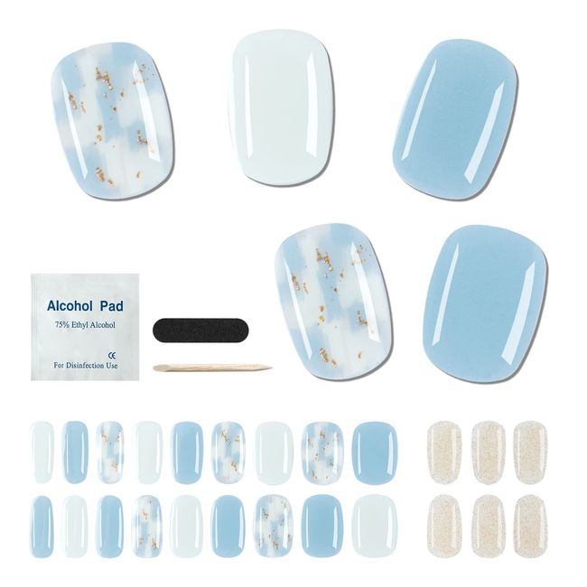 Gel Nail Stickers, Curing Type, For Hands, Long Lasting, Waterproof, Gel Nails, Odorless, Just Stick On Manicure, Easy Off, For Beginners, 18+6 Pieces, Includes Tools