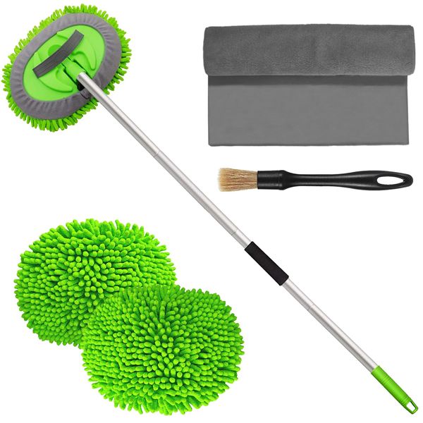 Saikoo Car Wash Brush, 5 ft 3.0 inches (160 cm), Extra Long, 2 in 1 Car Wash Mop, 180 Degree Rotation, Removable, Car Wash Sponge, Soft Ultra Fine Fiber, Scratch-Resistant, Water Absorption, Quick