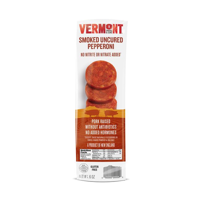 Vermont Smoke & Cure Smoked Pepperoni - Uncured Pepperoni - Gluten Free - Great on Charcuterie Boards With Cheese - 6 Oz