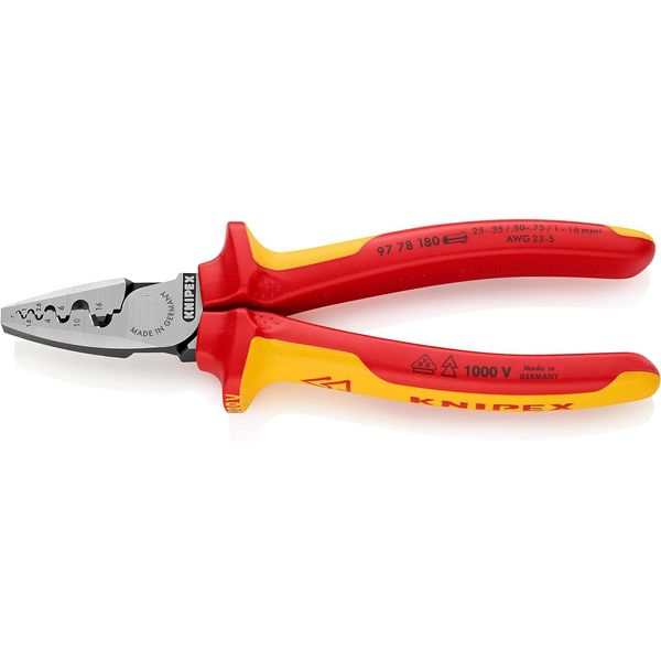 Knipex Crimping Pliers for wire ferrules insulated with multi-component grips, VDE-tested 180 mm 97 78 180