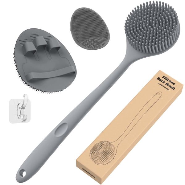 Silicone Back Scrubber (Thick Bristles) & Bath Glove & Face Brush Set(3Pcs) Sup
