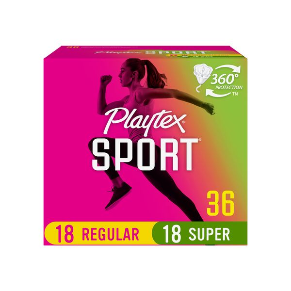 Playtex Sport Tampons, Multipack (36ct Regular/36ct Super Absorbency), Fragrance-Free - 72ct (2 Packs of 36ct)