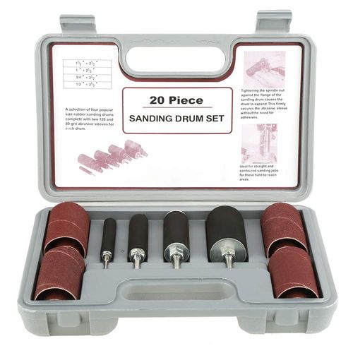 Sanding Drum Kit, 20Pcs Spindle Sanding Drum Sander Tool Set with Case for Drill Press, for Home Improvement, DIY, Carpentry, Wood Working